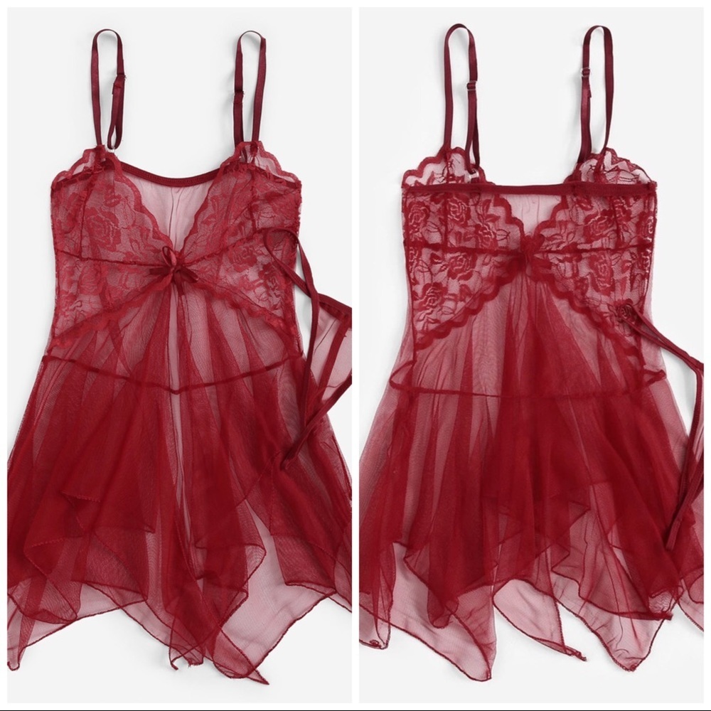 New Sexy Red Sheer Lace Babydoll Slips - Picture 2 of 5